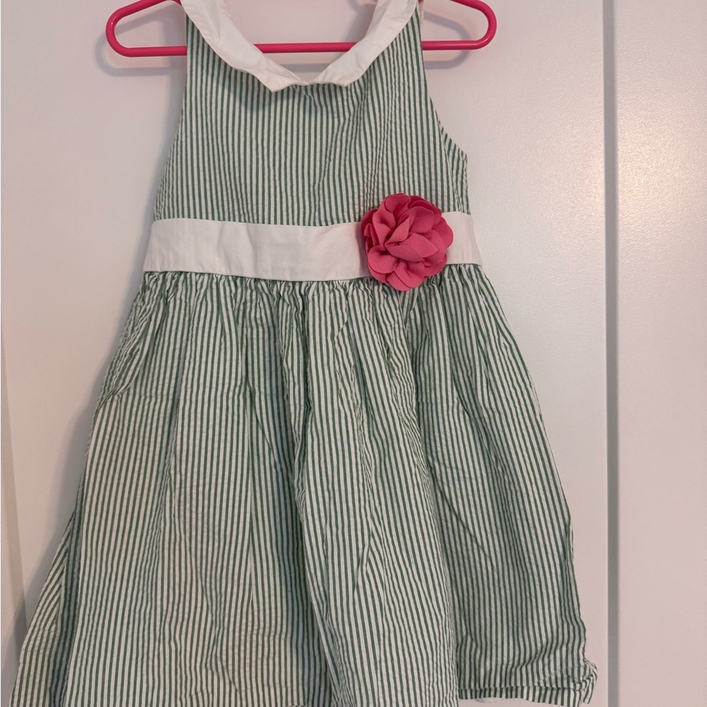 Janie and Jack Green and White Sleeveless Sundress with Peter Pan Collar
